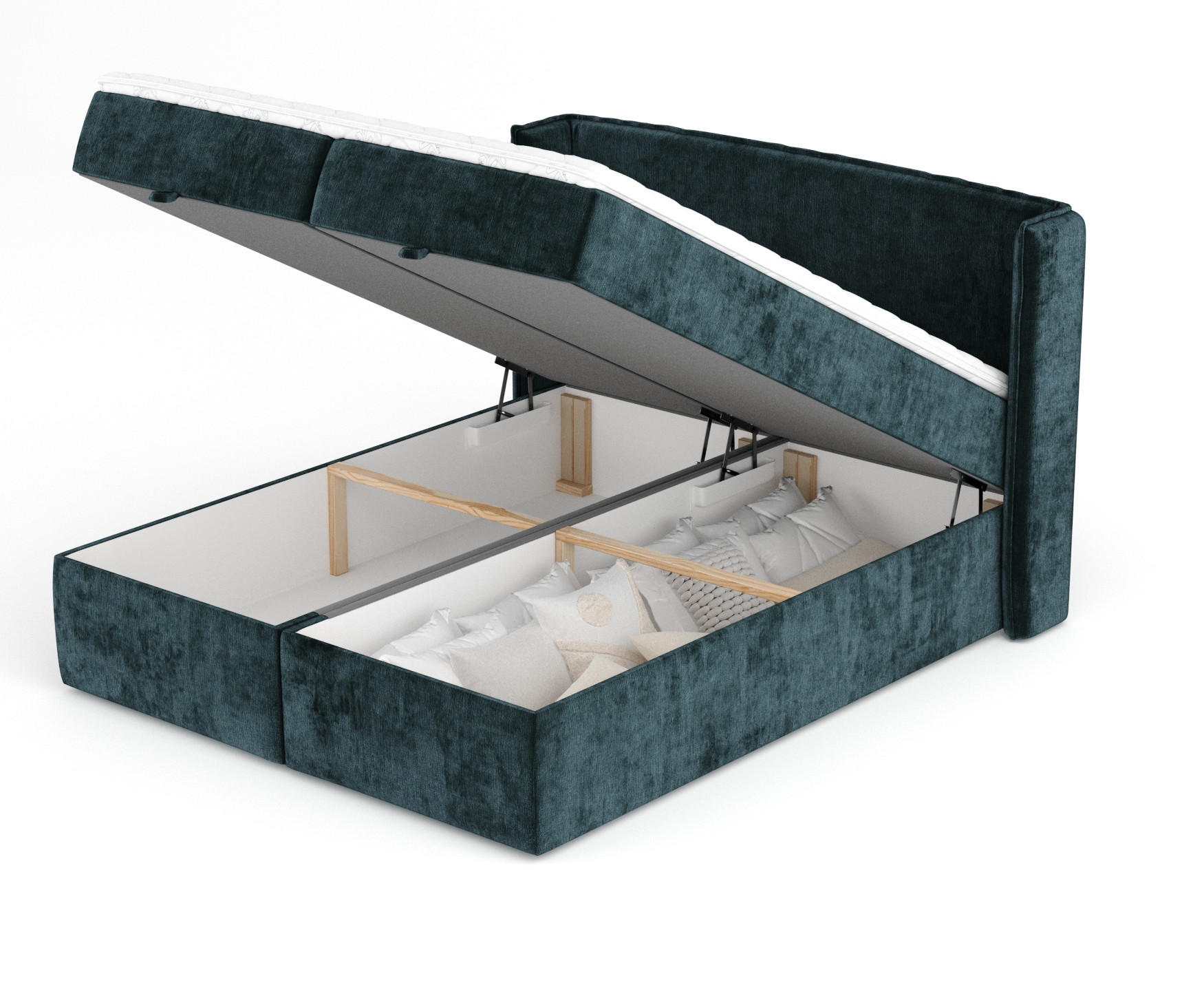 BOXBETT Passion Türkisfarben 200/200 cm mit Matratze und Topper - Türkis/Schwarz, Holz/Holzwerkstoff (200/200cm) - Maison de Reve