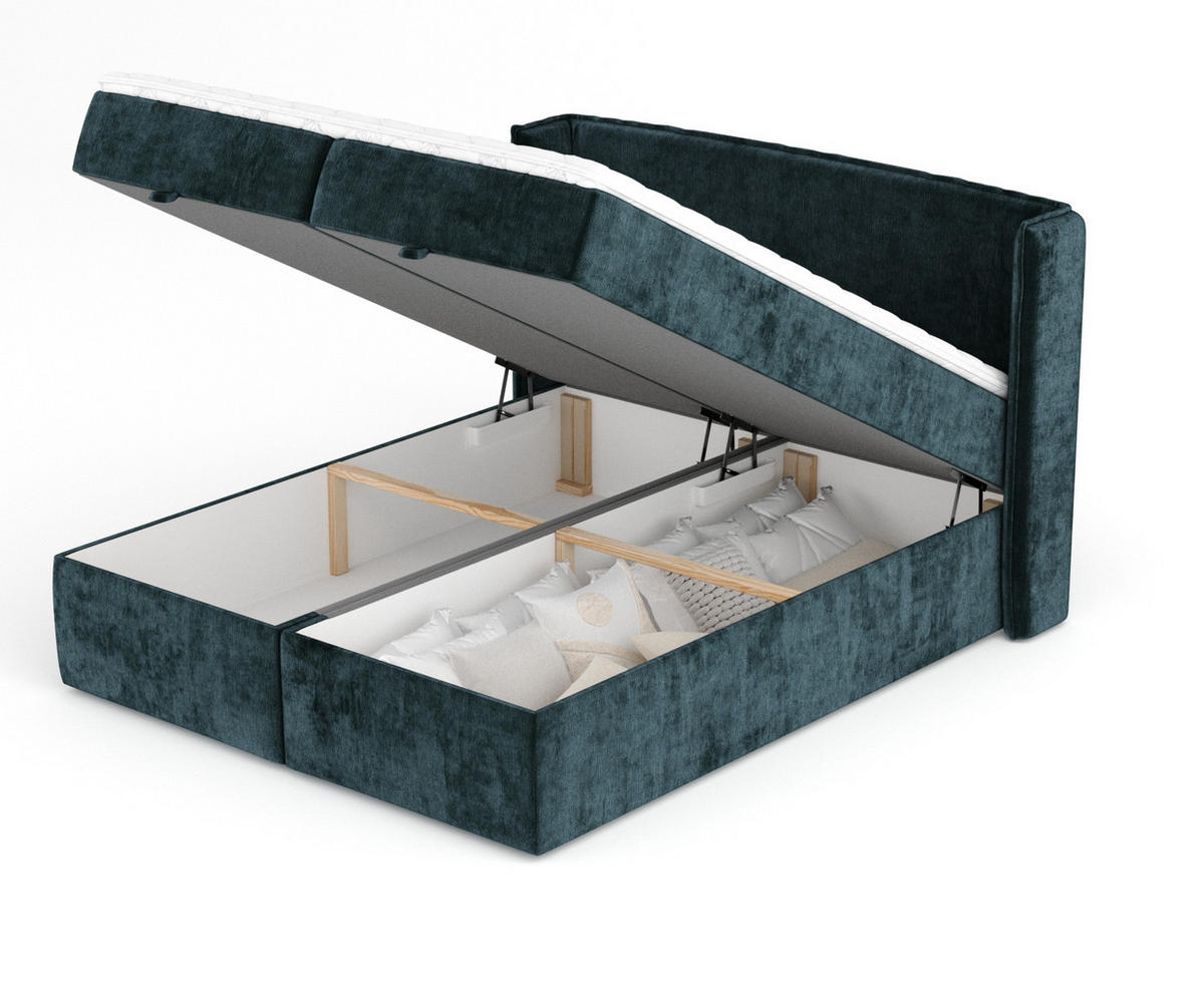 BOXBETT Passion Türkisfarben 160/200 cm mit Matratze und Topper - Türkis/Schwarz, Holz/Holzwerkstoff (160/200cm) - Maison de Reve