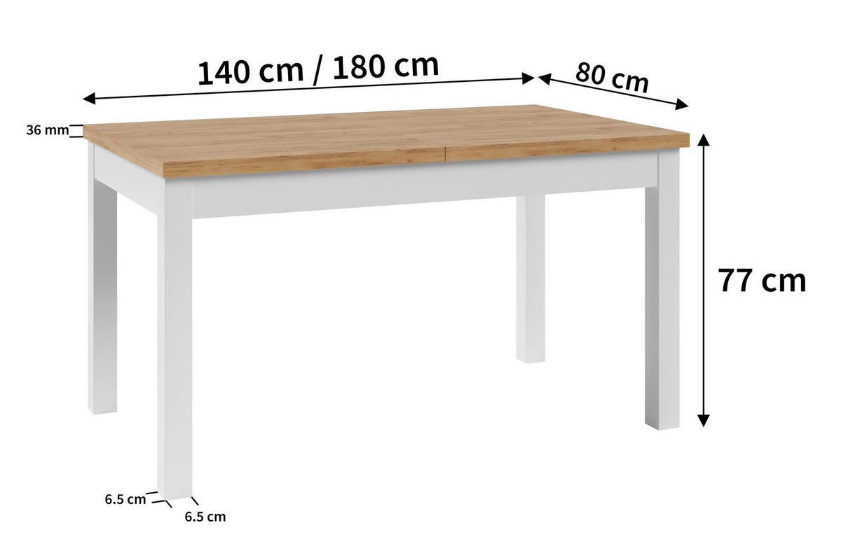 ESSTISCH REMO Ausziehbar 140 - 180 / 80 x 77 cm - Bernsteinfarben/Weiß, Holz (140/80/77cm) - MASSENO