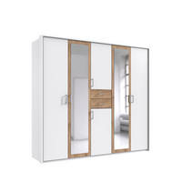 DREHTÜRENSCHRANK Kleiderschrank B228/H210/T58 cm mit Passepartout, Schubkästen & 2 Spiegeltüren, Weiß mit Absetzungen in Eiche Dekor / 22599 - Eichefarben/Silberfarben, Holzwerkstoff/Kunststoff (228/210/58cm) - luma-home