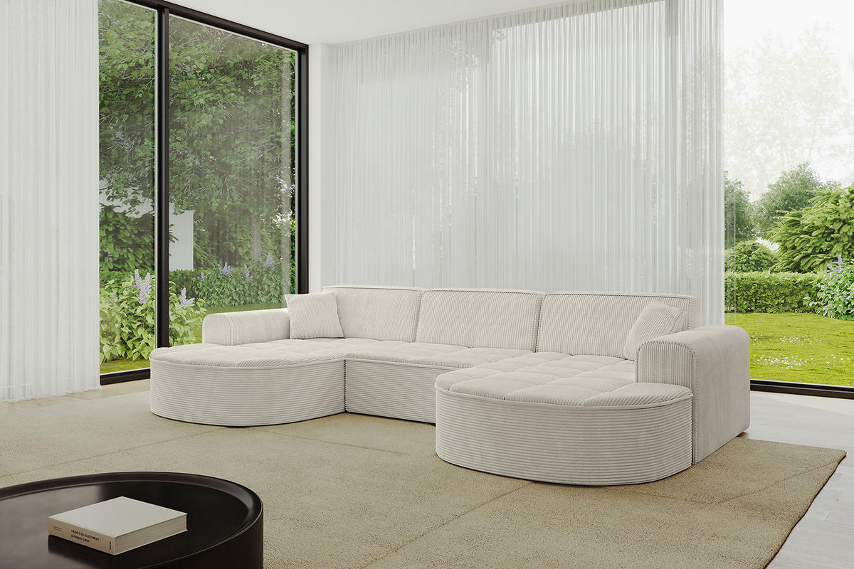 WOHNLANDSCHAFT TARO-U1 - 303x171x79,5 cm Creme - Hellgrau/Creme, Holzwerkstoff/Textil (303/79.5/171cm) - ALTDECOR