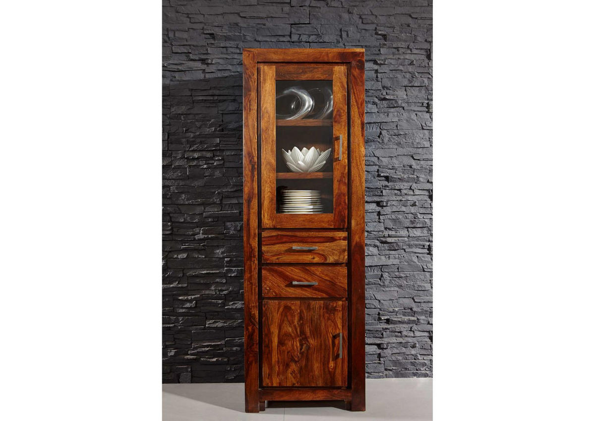 VITRINE Sheesham 60x40x180 braun lackiert METRO LIFE #106 - Braun, Holz (60/180/40cm) - Massivmoebel24