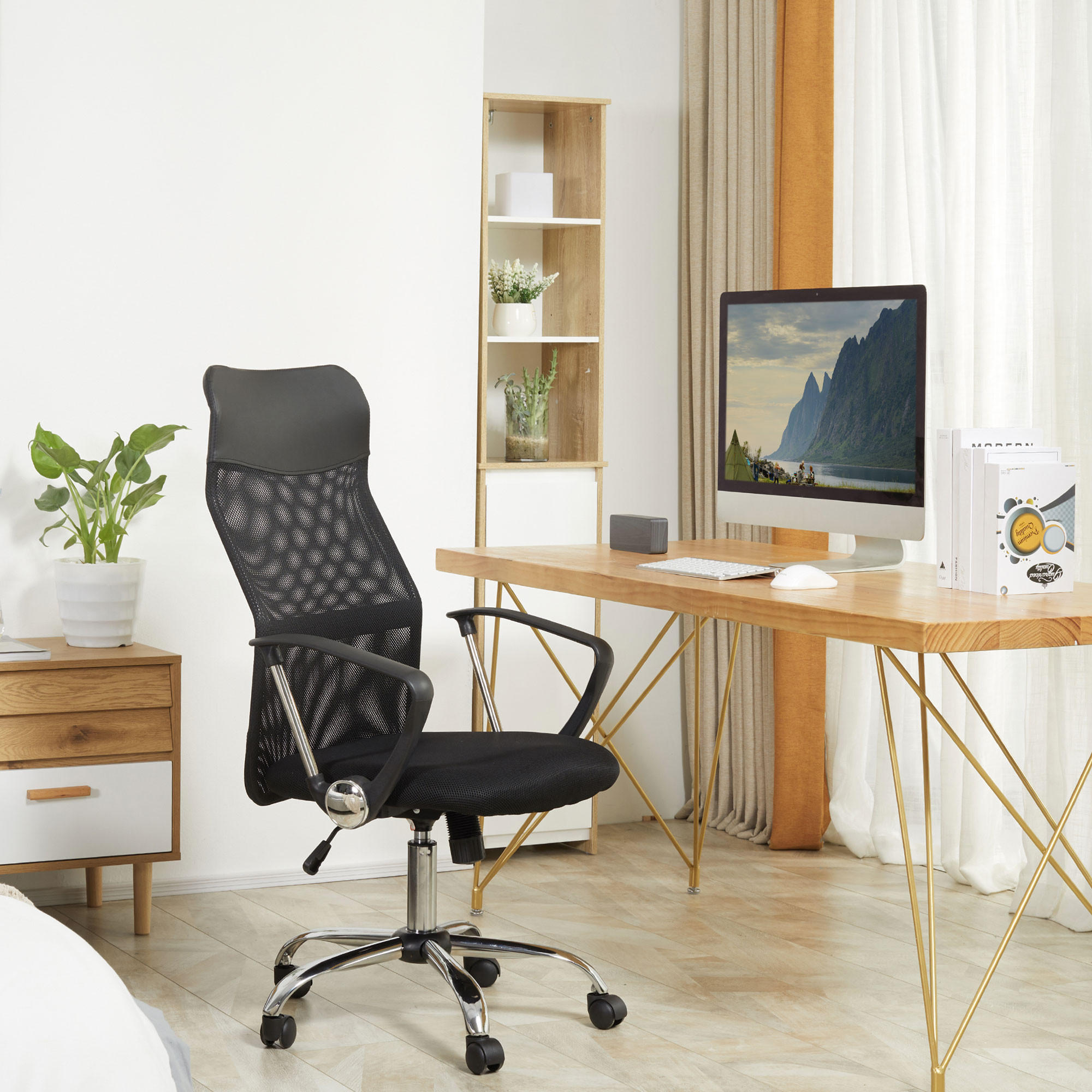 ERGONOMISCHER, Bürostuhl, Netz, Schwarz - Schwarz, Kunststoff (65/119/63cm) - HOMCOM