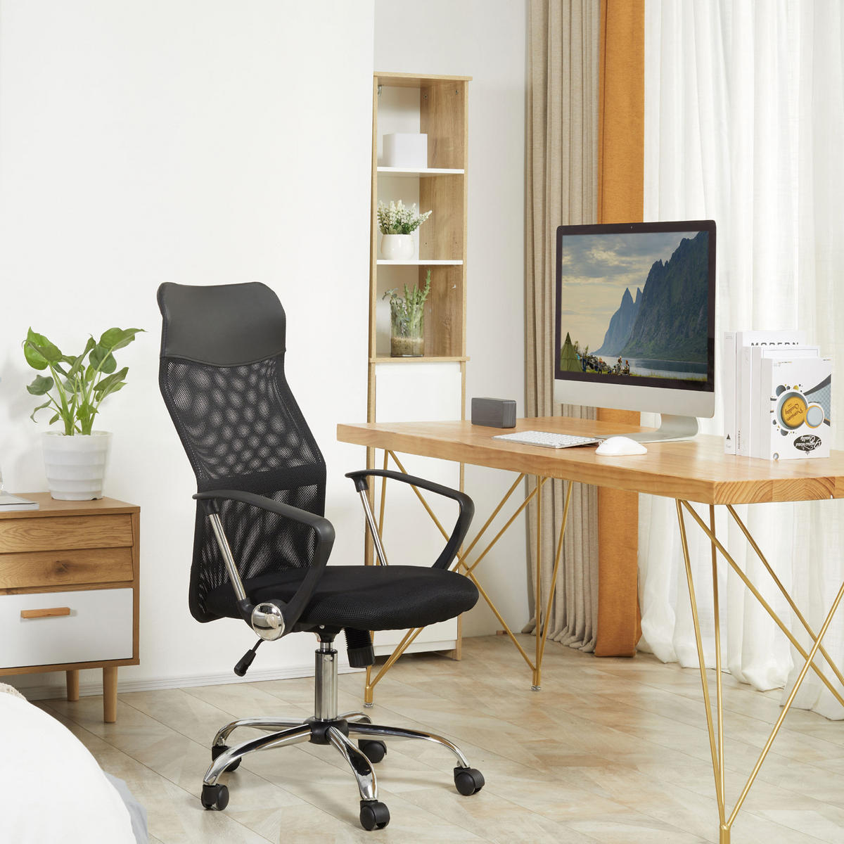ERGONOMISCHER, Bürostuhl, Netz, Schwarz - Schwarz, Kunststoff (65/119/63cm) - HOMCOM