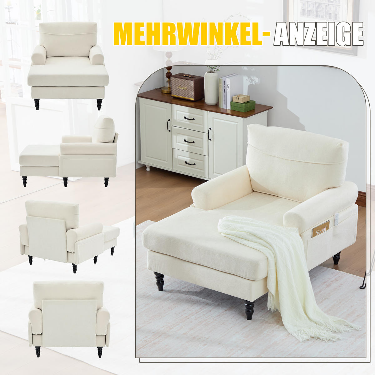 RELAXSESSEL Chenille mit Stauraum polstersessel für Wohnzimmer Schlafzimmer Beige - Beige, Textil (97/86/125cm) - PARAFTA HOME