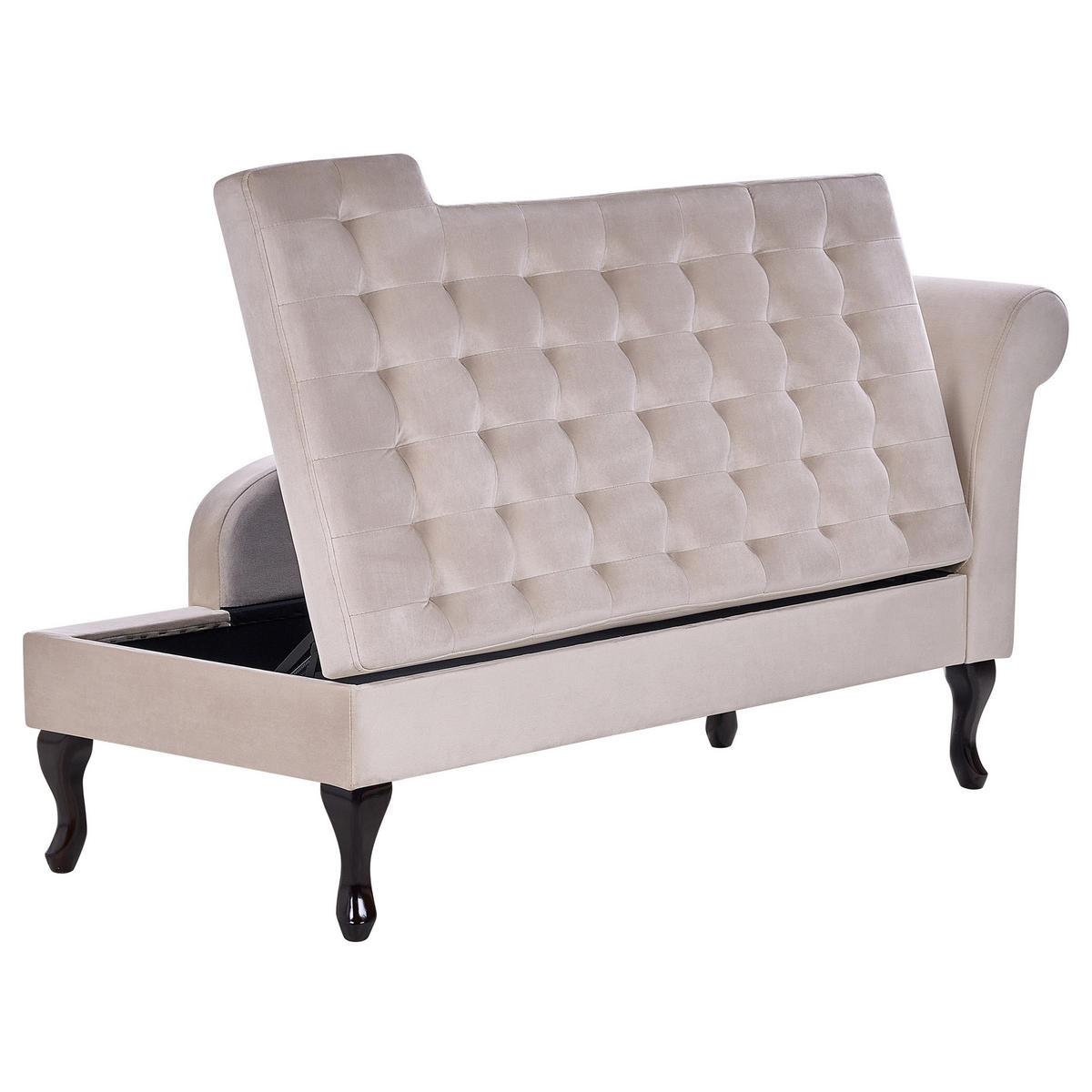 CHAISELONGUE Samtstoff hellbeige mit Bettkasten rechtsseitig Pessac - Beige/Schwarz, Textil (145/71/62cm) - Beliani
