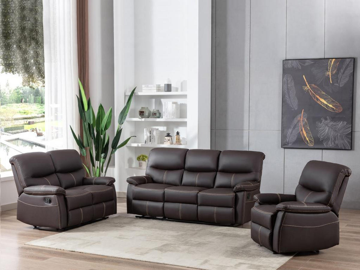COUCHGARNITUR Relax 3+2+1 - Kunstleder - Braun - CANBY - Braun, Leder (90/95/183cm) - Vente-Unique