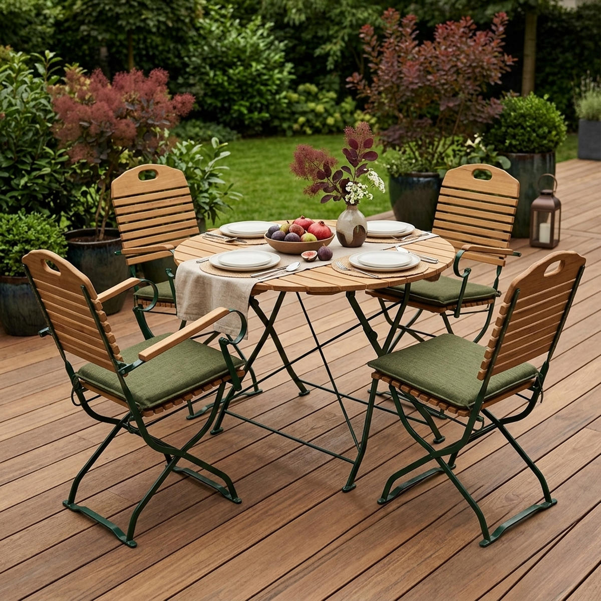SITZGRUPPE Bad Belzig 5-teilig - Garten Set für 4 Personen - Gartensitzgruppe - Flachstahl grün - Robinie - Grün, Holz - TPFGarden