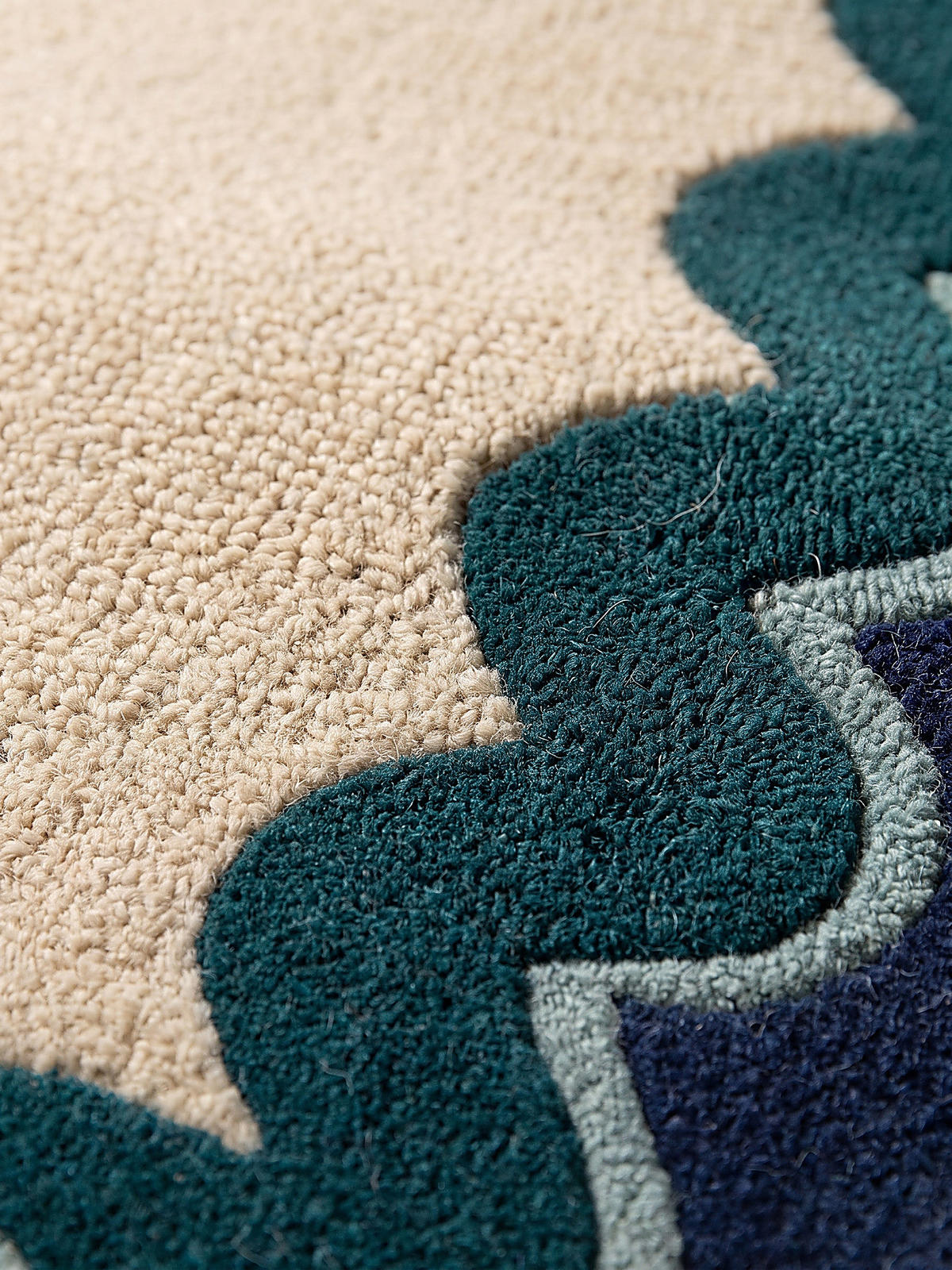 LÄUFER handgetuftet WAVENEY, in Petrol, Zickzack-Wellenbordüre, 80 x 230 cm - Türkis, Textil (80/230cm) - KADIMA DESIGN