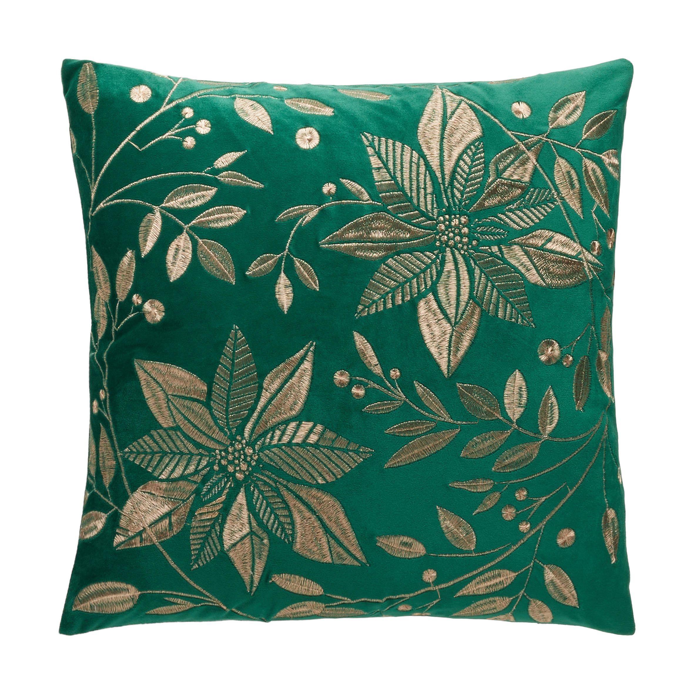 KISSENBEZUG Petalina, 45x45cm, Grün, Weihnachten Kissenhülle, Weihnachtsdeko, Christmas, Weihnachtsmotiv Sofakissen Dekokissenbezuge - Dunkelgrün, Kunststoff (45/45cm) - home&you