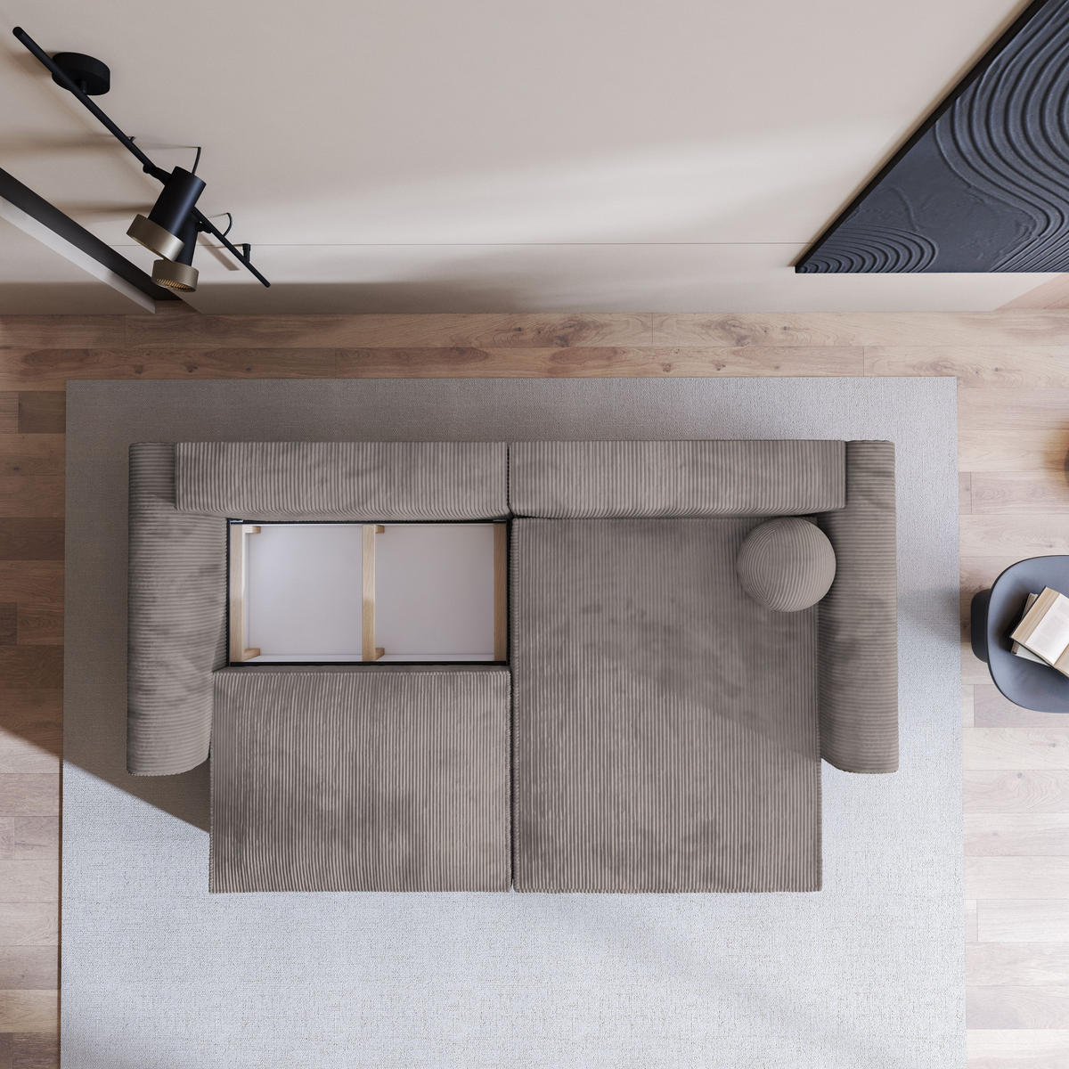 ECKSOFA FIANO P Beige Kordstoff mit Schlaffunktion - Beige, Holz (245/148cm) - MASSENO