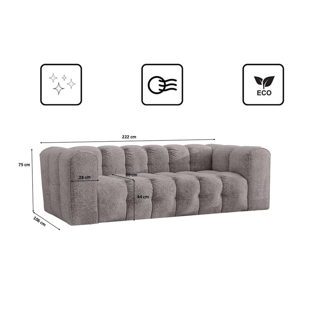 Thumbnail - Kaiser Möbel Sofa, Grau, Holz, 222x75x106 cm, Wohnzimmer, Sofas & Couches, Sofas, 3-Sitzer Sofas