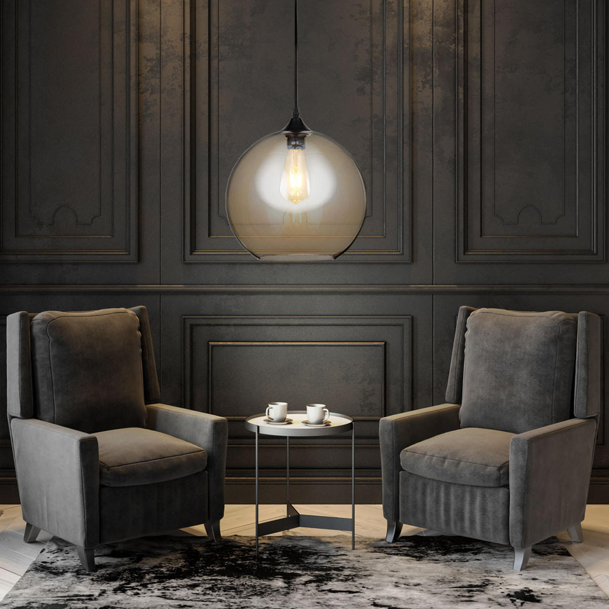 HÄNGELEUCHTE Metall Schwarz Bernstein - Schwarz, Glas (28/28/100cm)