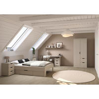 JUGENDZIMMER Frieda in Beige 5-teilig mit 2 türigem Kleiderschrank mit Schubkästen, 140er Jugendbett, Nachttisch, Schreibtisch mit Container - Beige, Holzwerkstoff (80/200/120cm)