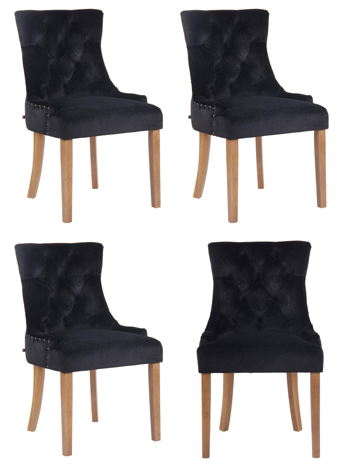 WOHNZIMMERSTUHL 4er Set Samt schwarz - Schwarz/Naturfarben, Holz/Textil (55/92/58cm) - CLP