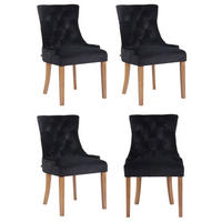 WOHNZIMMERSTUHL 4er Set Samt schwarz - Schwarz/Naturfarben, Holz/Textil (55/92/58cm) - CLP