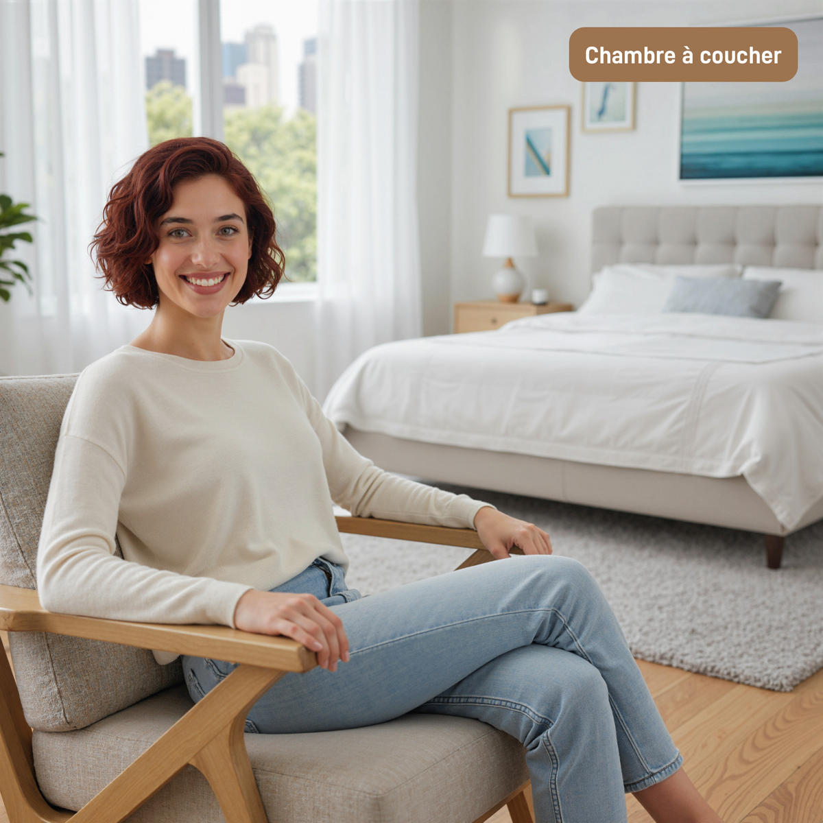 SESSEL DE-13306 skandinavisches Design, Leinenbezug Beige - Beige, Holz (76/88/87cm) - ComfortXL