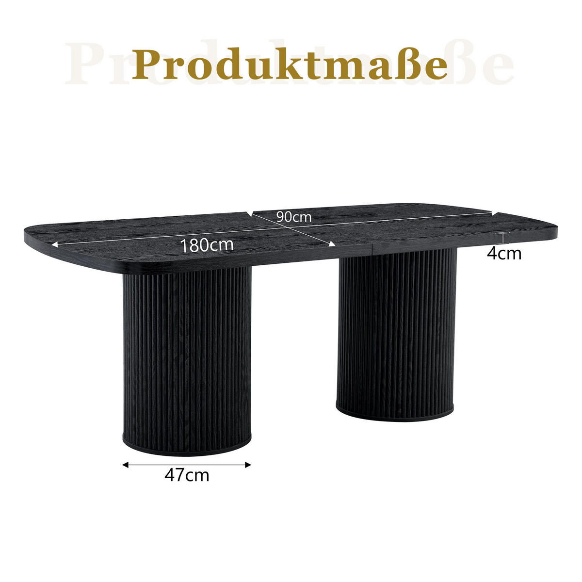 ESSTISCH in Schwarz Küchentisch mit geriffeltem Säulenfuß für die heimische Küche, L180/B90/H76cm - Schwarz, Holzwerkstoff (180/90/76cm) - STILVORA