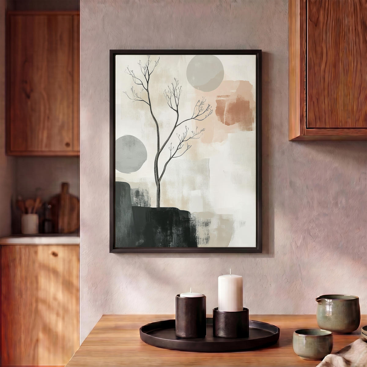 LEINWAND Bilder mit Rahmen - Wabi sabi - Beige - Pflanze - 30x40 - Sandfarben, Textil (30/40cm) - MuchoWow