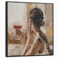 LEINWAND Bilder mit Rahmen - Ölgemälde - Frau - Wein - 90x90 - Hellbraun, Textil (90/90cm) - MuchoWow