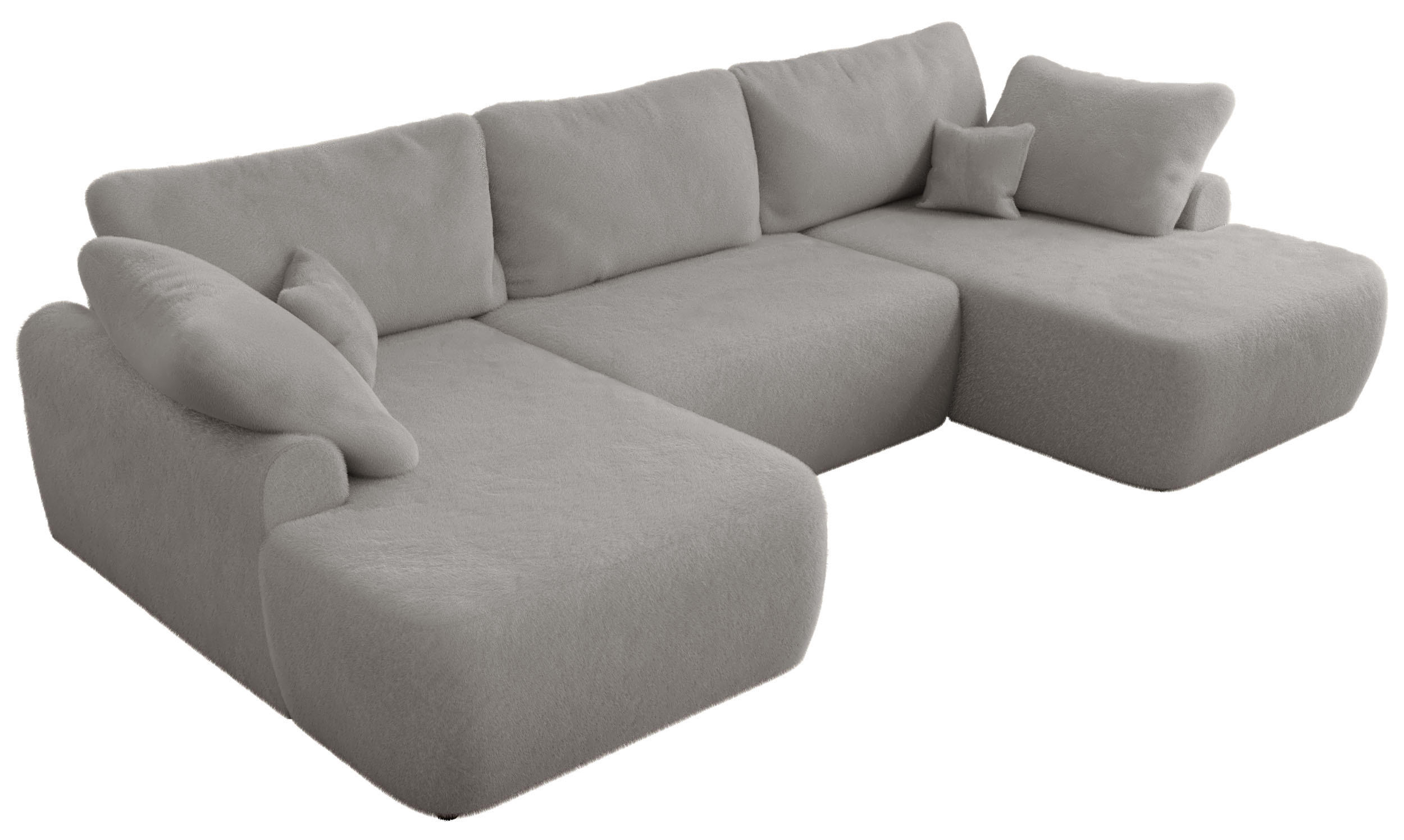 WOHNLANDSCHAFT CUBO U Hellgrau Plüsch - Hellgrau/Schwarz, Kunststoff/Textil (370/100/187cm) - MKS