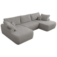 WOHNLANDSCHAFT CUBO U Hellgrau Plüsch - Hellgrau/Schwarz, Kunststoff/Textil (370/100/187cm) - MKS
