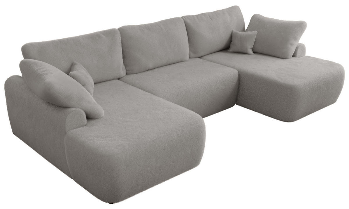 WOHNLANDSCHAFT CUBO U Hellgrau Plüsch - Hellgrau/Schwarz, Kunststoff/Textil (370/100/187cm) - MKS