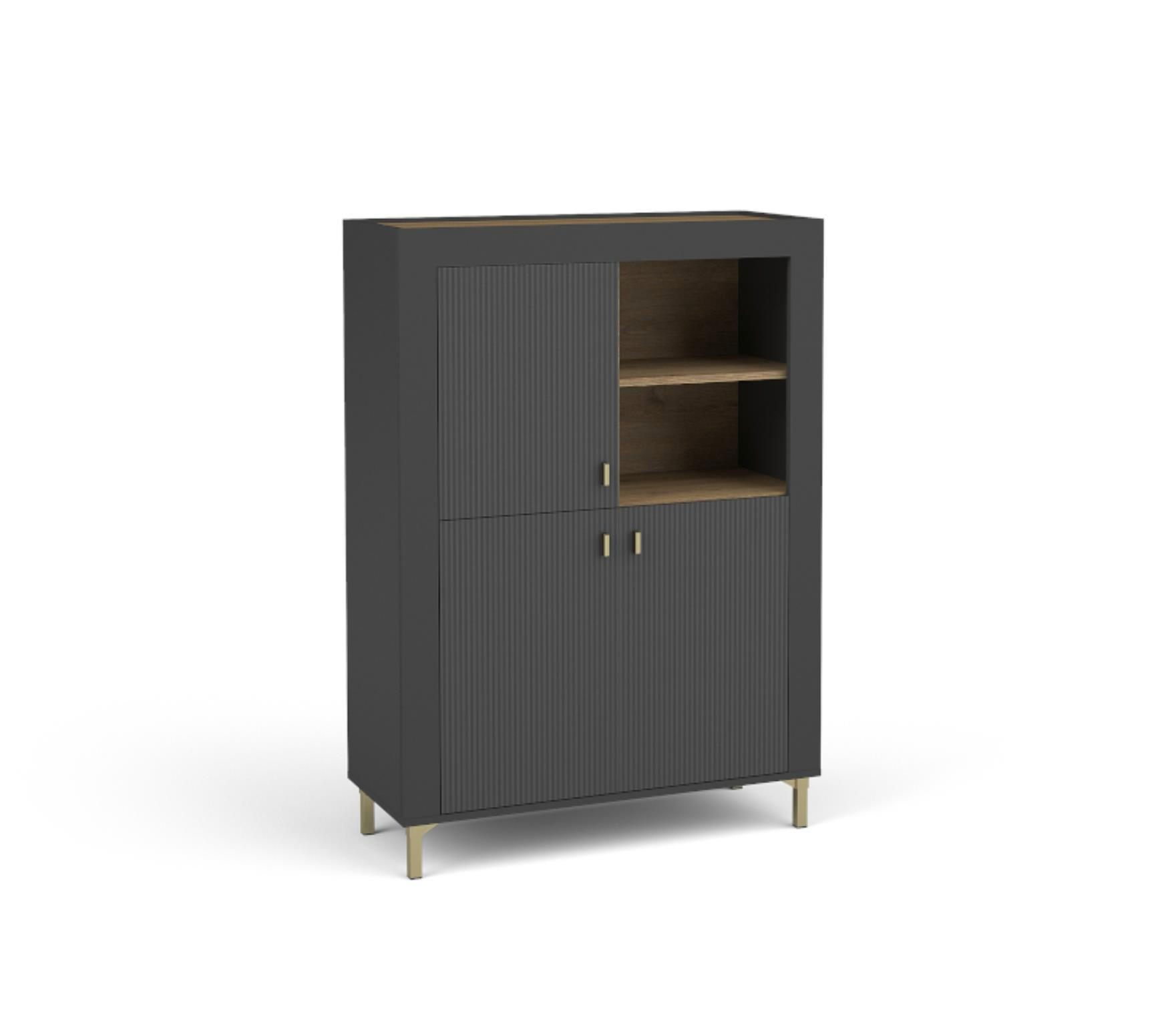 KOMMODE Mossa Schwarz, Regal mit LED - Goldfarben/Schwarz, Holzwerkstoff (97/136/40cm) - Bettso