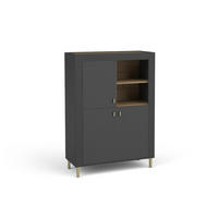 KOMMODE Mossa Schwarz, Regal mit LED - Goldfarben/Schwarz, Holzwerkstoff (97/136/40cm) - Bettso