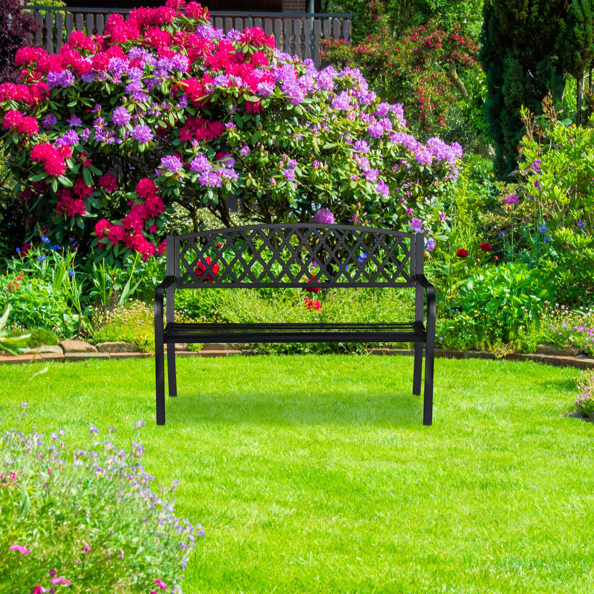 GARTENBANK - Schwarz, Metall (127.5/86.5/58.5cm) - Relaxdays