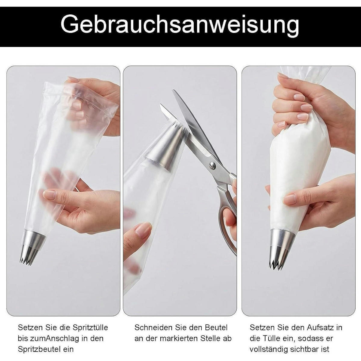 SPRITZTÜLLEN 10-teiliges Set Edelstahl - Silberfarben, Metall (25/14/43cm)