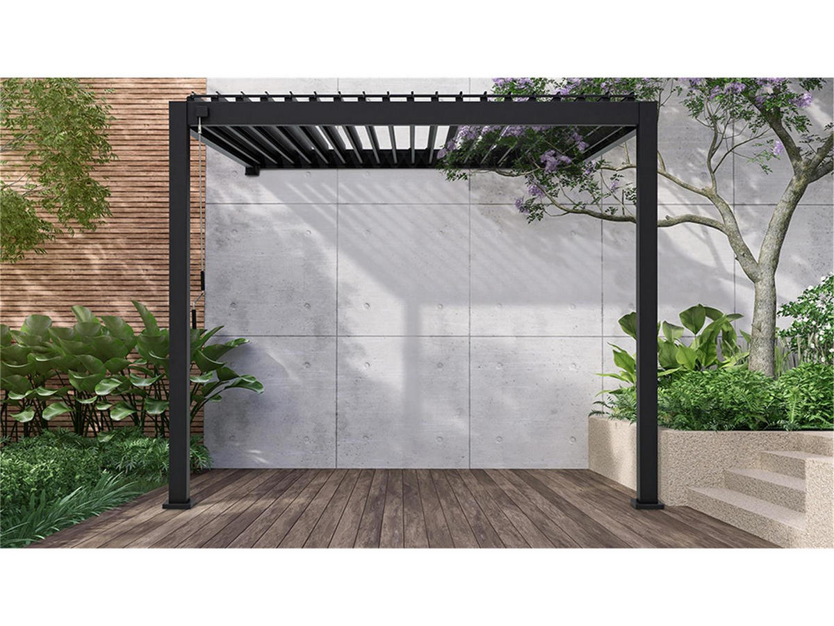 LAMELLENDACH-PERGOLA Mirador Classic 3 x 4 m Wandmontage Anthrazit Aluminium - Grau, Kunststoff (400/250/300cm) - Green Spirit