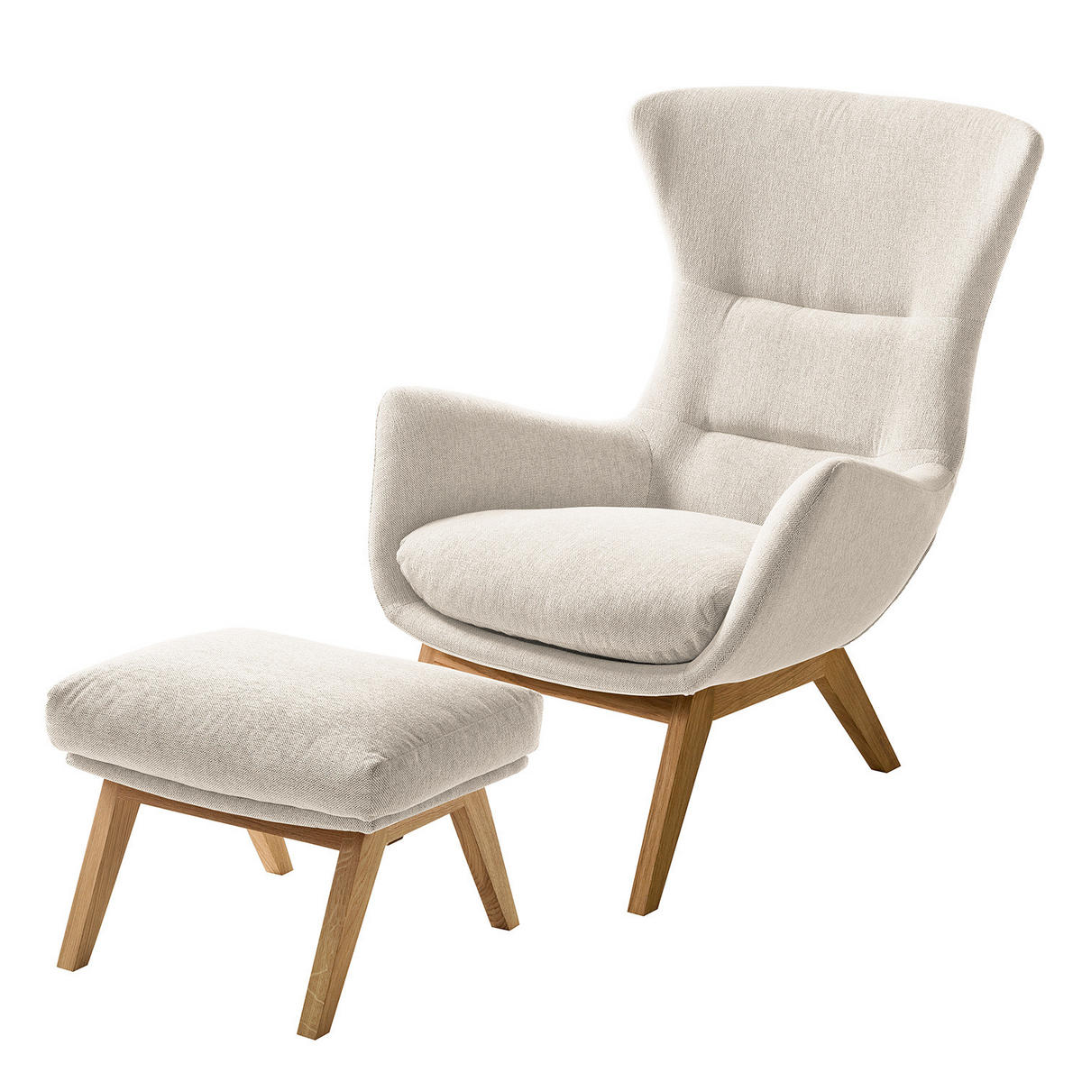 HOCKER mit Holzfüßen - Eichefarben/Beige, Eichenholz/Textil (54/41/41cm) - home24