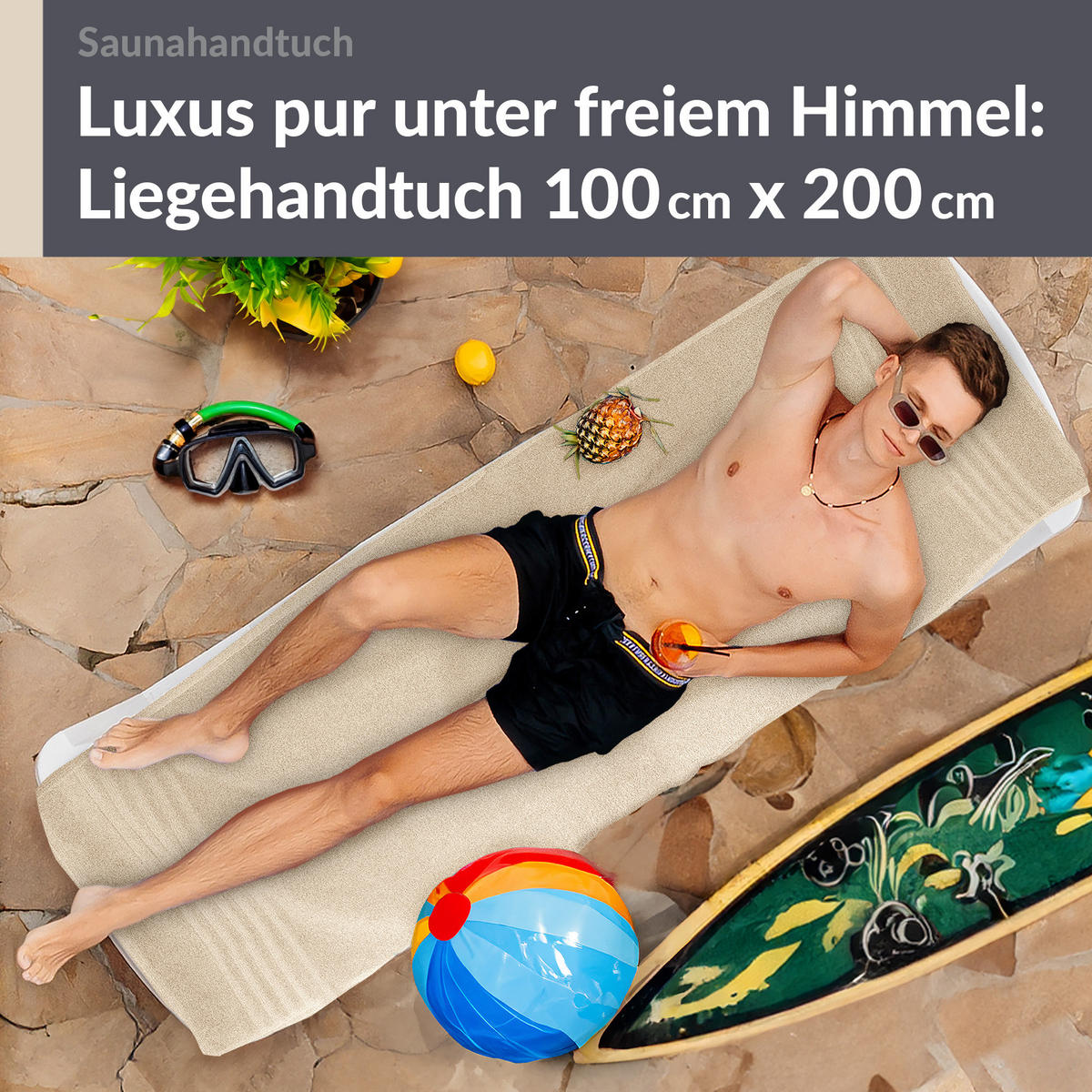 BADETUCH London Natur 100x200 cm - Naturfarben, Textil (100/200cm) - Lashuma