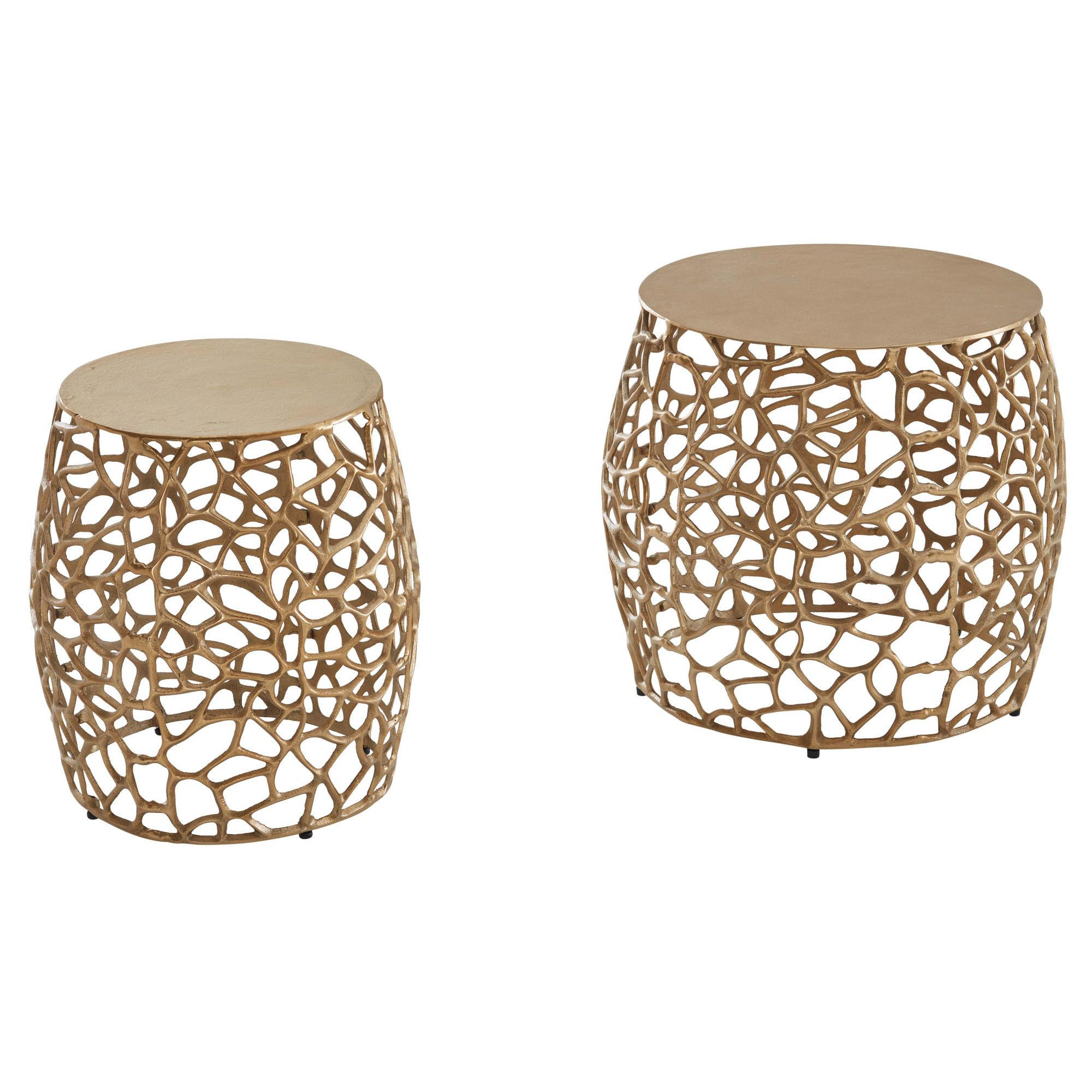 SATZTISCH Set – 2-teilig Aluminium Gold handgefertigt Aststruktur - Goldfarben, Metall (46/46/42cm) - KADIMA DESIGN