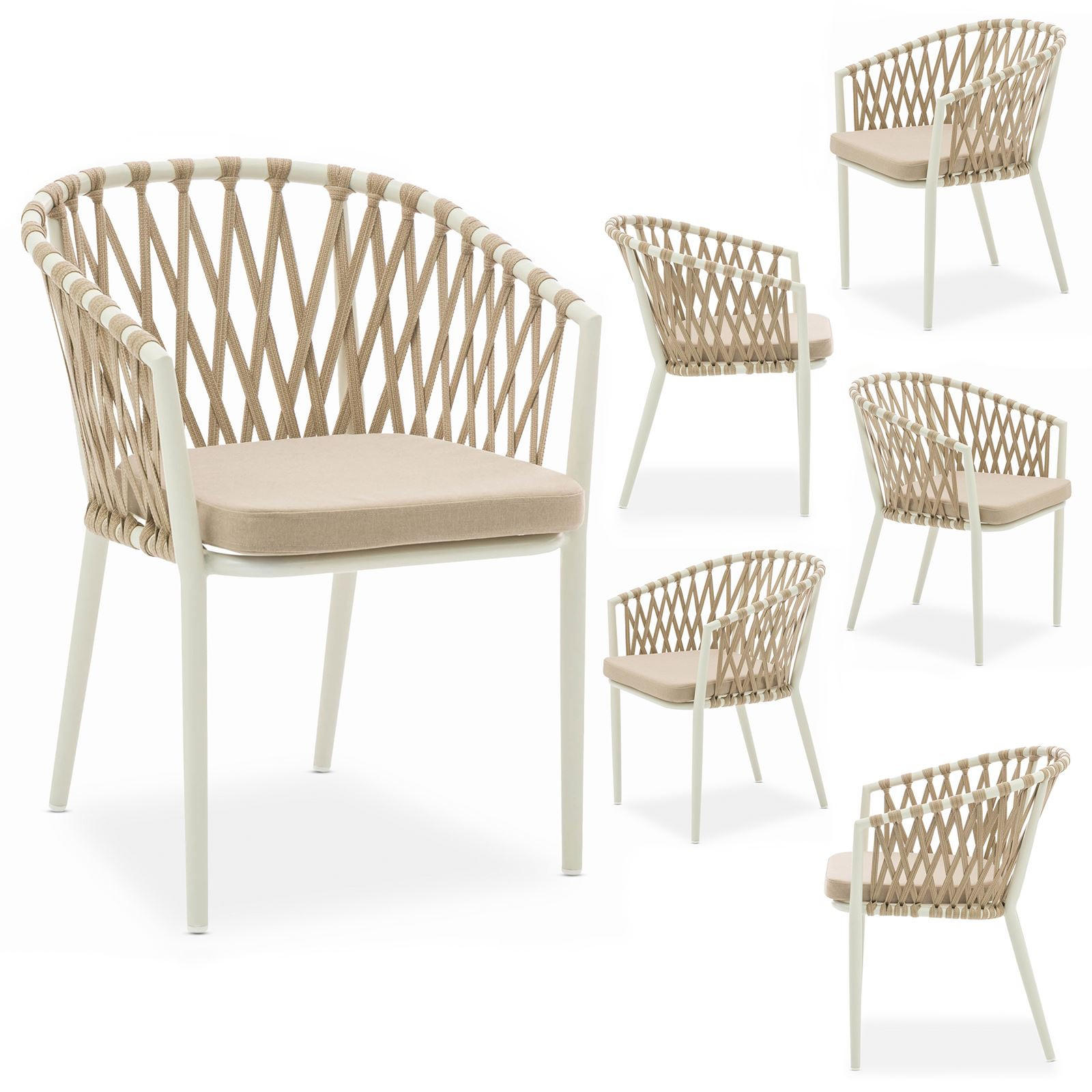 GARTENSTÜHLE SUNNY 6ER-SET - Weiß, Textil/Metall (56/78/62cm) - IDIMEX