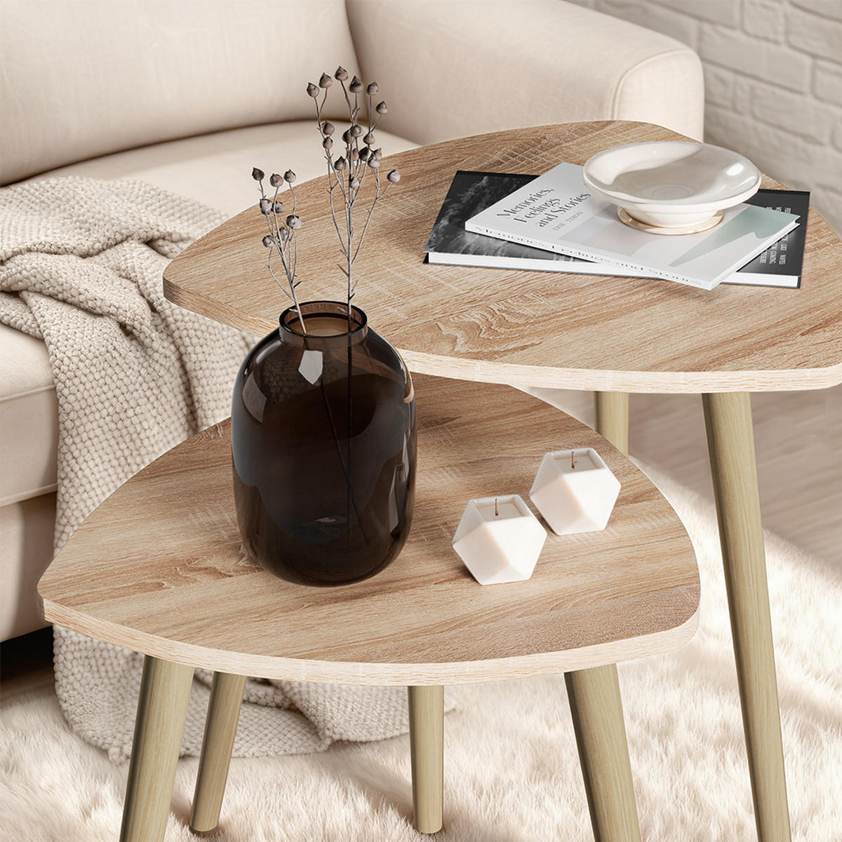 COUCHTISCH Twino Sonoma 48 x 45 cm 2er Set - Sonoma Eiche, Holzwerkstoff (48/48/45cm) - Vicco