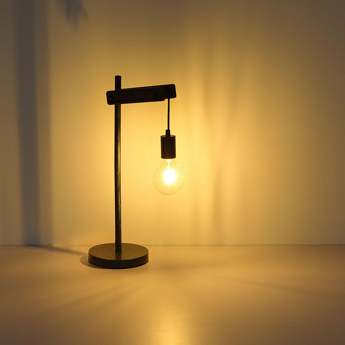 TISCHLEUCHTE Metall Schwarz-matt Holzoptik - Schwarz, Holz (27.5/18/56.5cm) - Globo Lighting