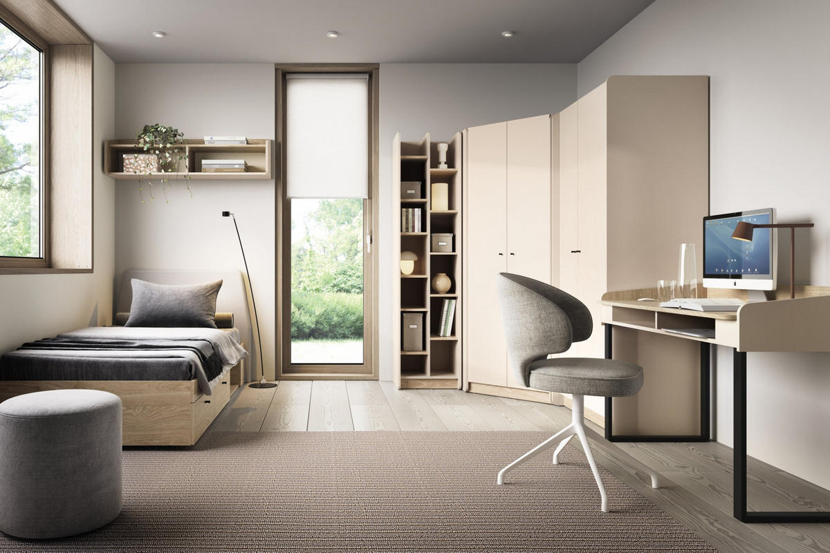 JUGENDZIMMER ALBI 1 in Sandbeige / Geölte Eiche 6-teilig - Eichefarben/Beige, Holzwerkstoff (577/195/88cm) - Deine Möbel 24