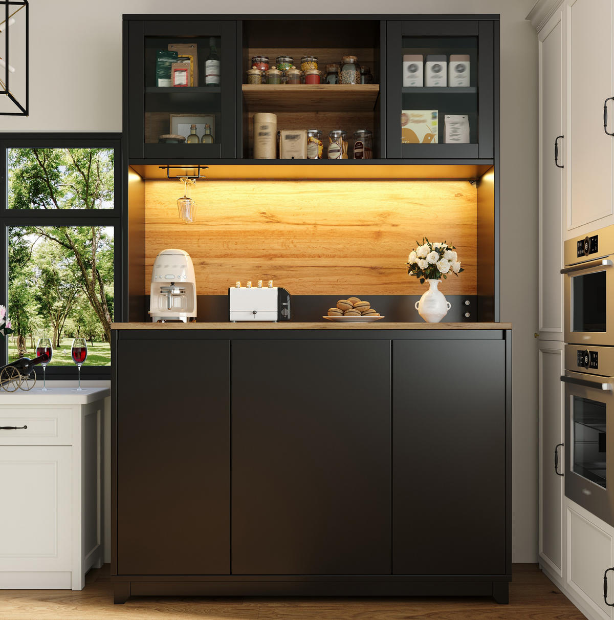 BUFFET 120/180/40 cm Schwarz aus MDF und Metall mit LED-Beleuchtung - Schwarz, Holzwerkstoff (40/180/120cm) - OKMYHOME
