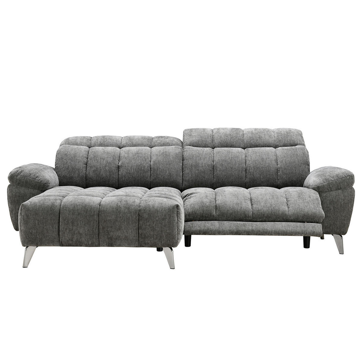 ECKSOFA mit Longchair - Grau - Chenille - Braun/Grau, Textil/Metall (266/178cm) - home24