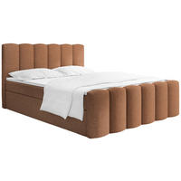 BOXBETT Serenity mit Bettkasten, Orange Chenille 160x200 cm – inkl. H4 Taschenfederkern Matratze & Foam Topper - Schwarz/Orange, Holz/Holzwerkstoff (160/200cm) - WFL GROUP