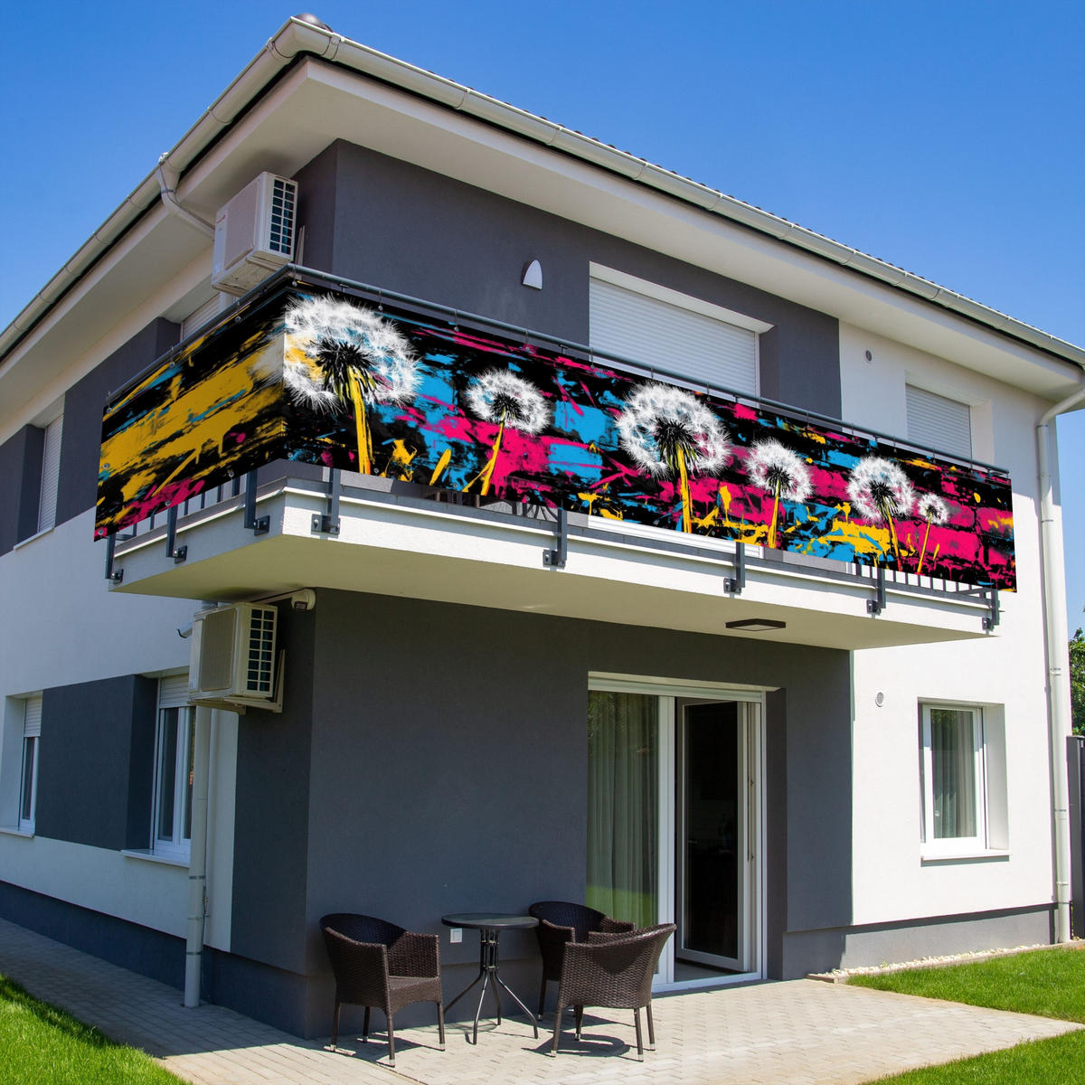 BALKON-SICHTSCHUTZ Straßenkunst - Bunt - Wand - Schwarz, Kunststoff (500/75cm) - MuchoWow