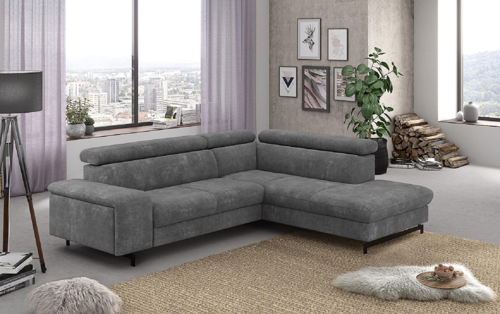 Thumbnail - Cotta Ecksofa, Dunkelgrau, Textil, Echtholz,Fichte, 4-Sitzer, Ottomane rechts,L-Form, 262x215 cm, Wohnzimmer, Sofas & Co...