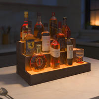 WEINREGAL 61/31/28 cm, Nussbaumfarben, Verbundholz, LED beleuchtet, App & Fernbedienung, 3-stufig, freistehend - Walnussfarben, Holzwerkstoff (61/28/31cm)