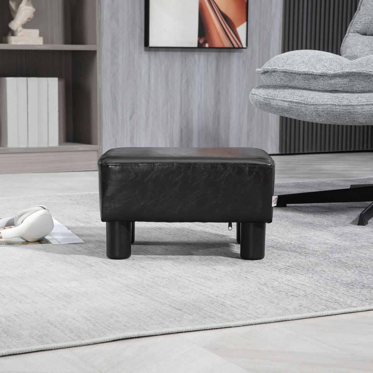 FUSSHOCKER, Polsterhocker - Dunkelbraun, Leder (30/24/40cm) - HOMCOM