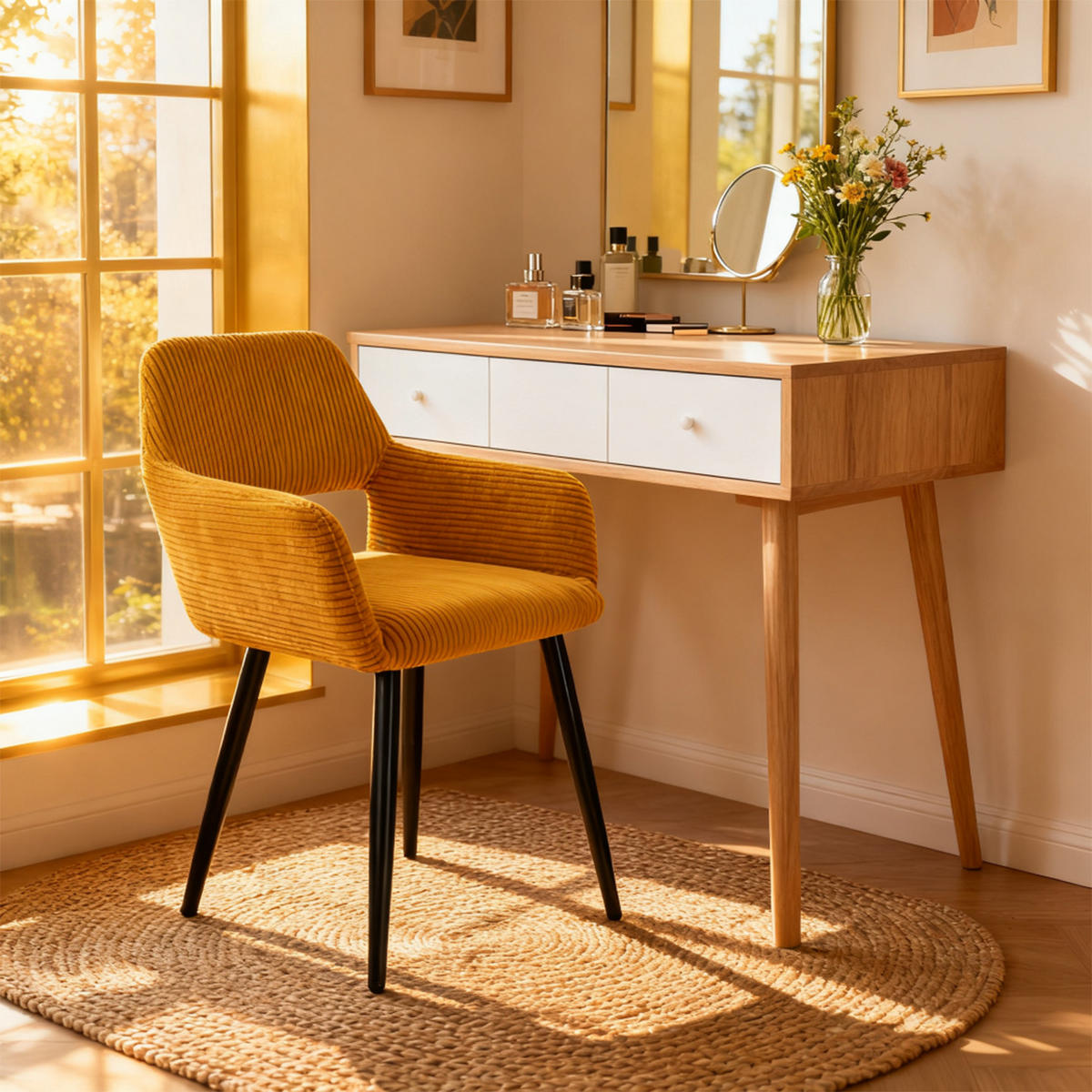 ESSZIMMERSTÜHLE 2er-Set, gepolstert aus Cord, mit Metallbeinen, Gelb - Gelb, Textil/Metall (56/78/56cm) - Meubles Cosy