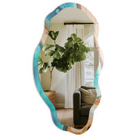 SPIEGEL 90x45 cm asymmetrisch mit Druck - Blaue Strömungen - Transparent, Glas (45/90/0.4cm) - TULUP