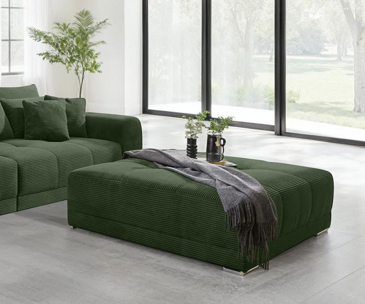 XXL-HOCKER Federkern B120/T120/H39 cm (passend zum BIG-SOFA) Cord Grün / 15176 - Chromfarben/Grün, Textil/Metall (120/39/120cm) - luma-home