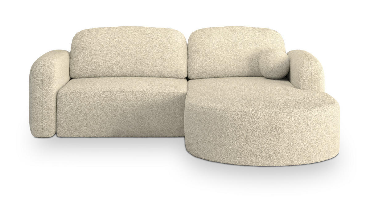 ECKSOFA AMILIA R-S Creme Boucle-Stoff mit Schlaffunktion - Creme, Holz (263/174cm) - MASSENO